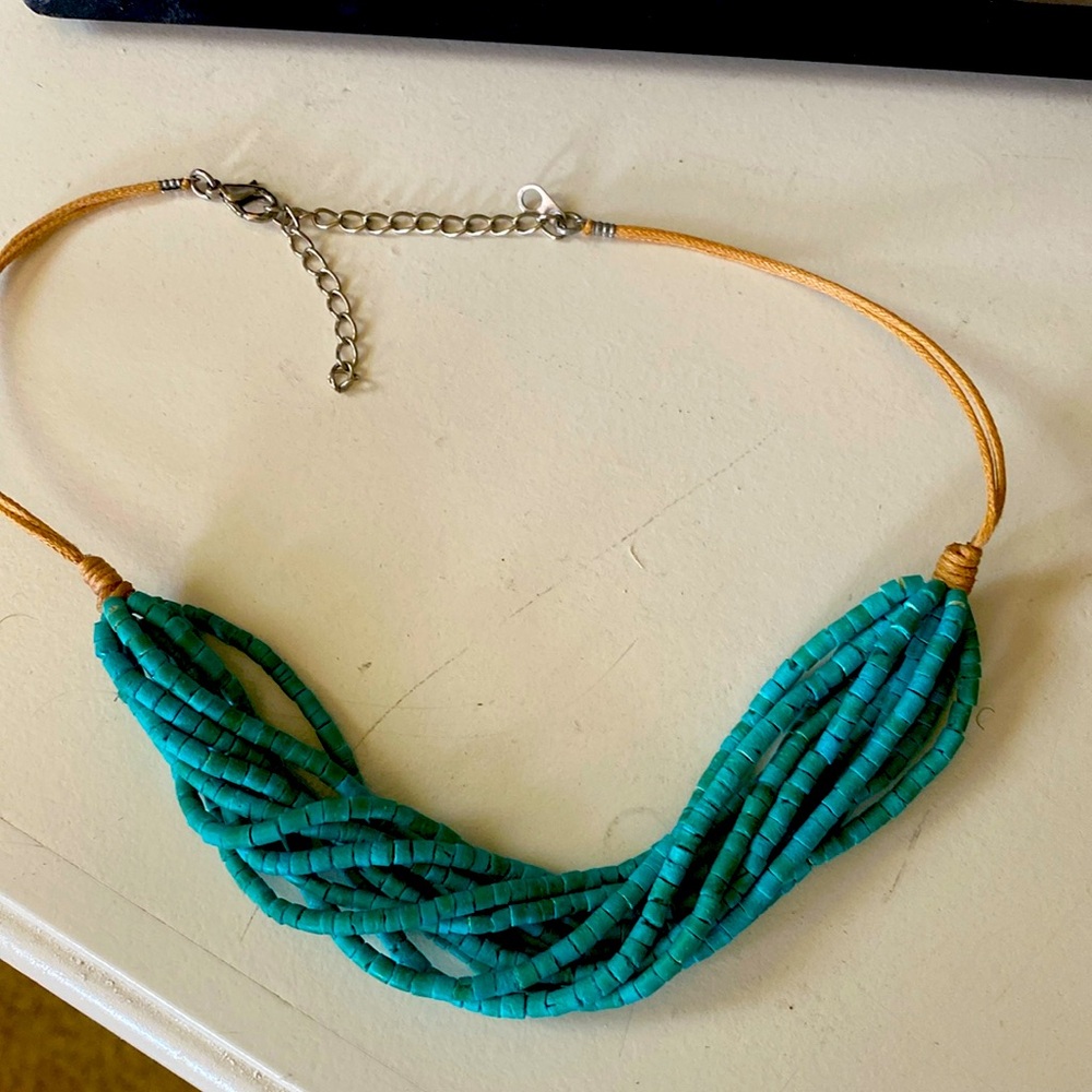 Blue faux turquoise beaded torsade necklace